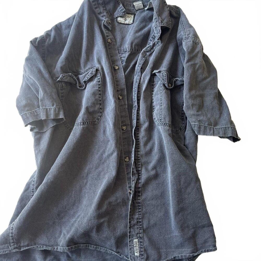 Bugle Boy Grey Button Up Short Sleeve Two Pocket Vintage Style Shirt XLarge